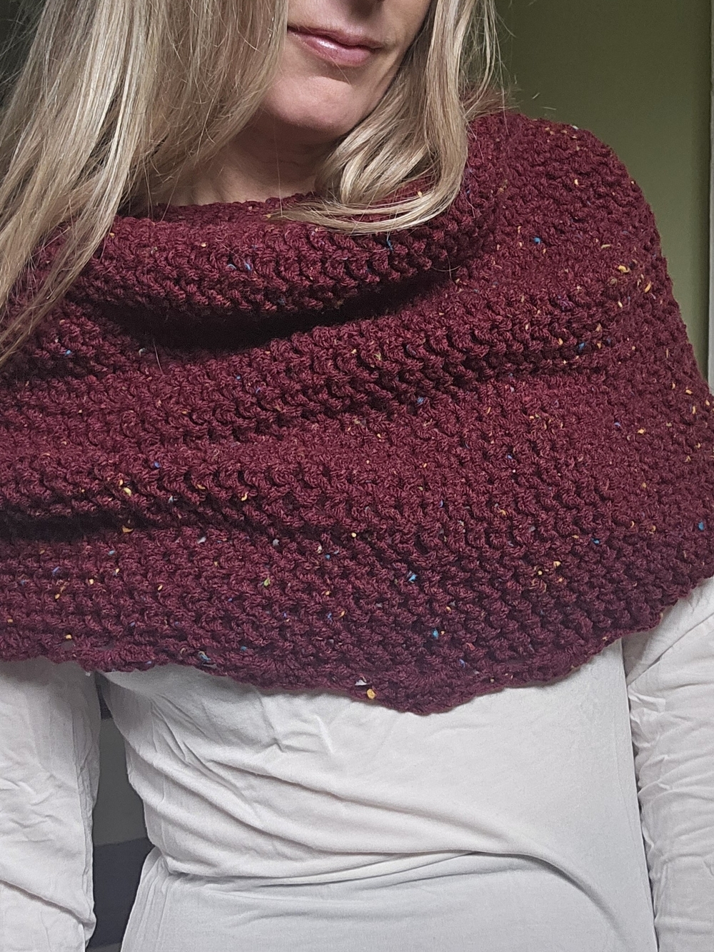 Cozy Maroon Crocheted Cowl Sweater Wrap